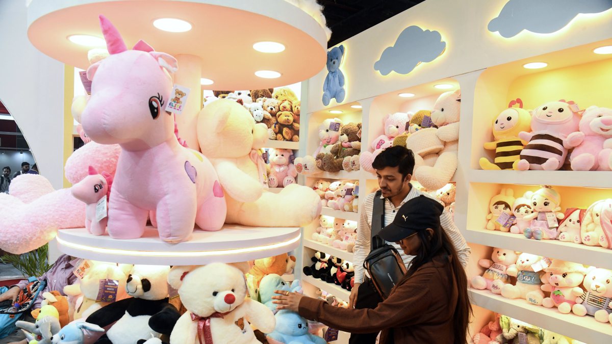 Visitors explore toys at 17th Toy Biz International B2B Expo in Delhi