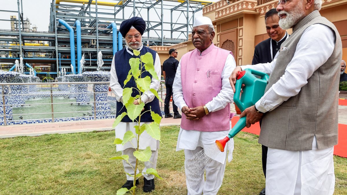 PM Modi waters sapling at HPCL Refinery in Balotra