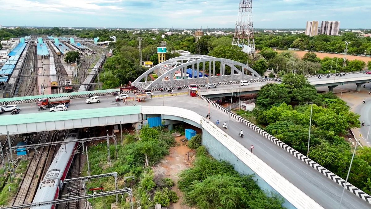 Drone visual shows new railway overbridge at Trichy Junction
