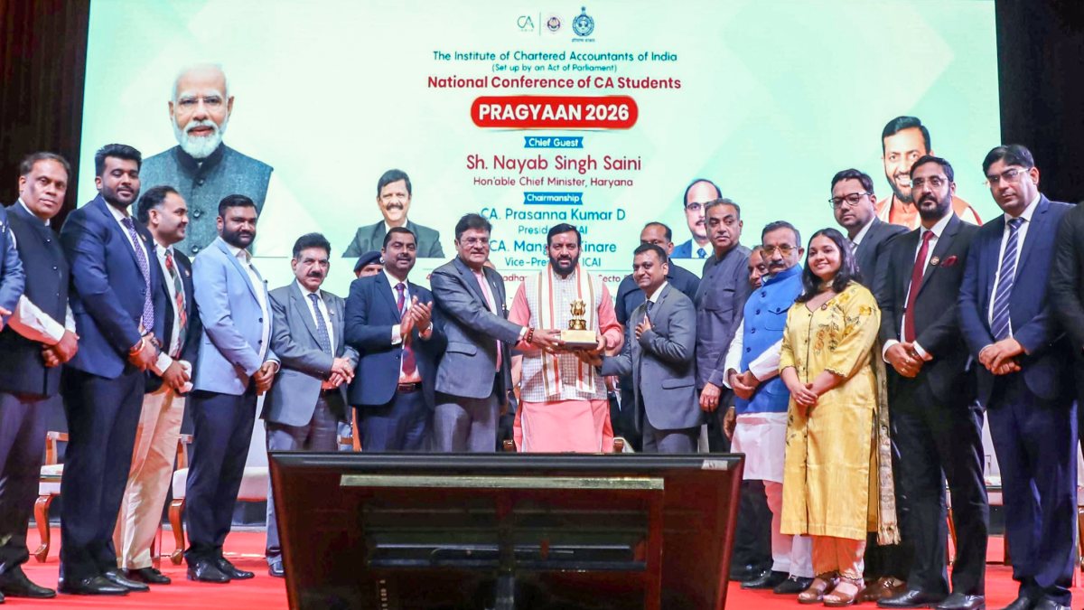Haryana CM Nayab Singh Saini addresses CA students conference