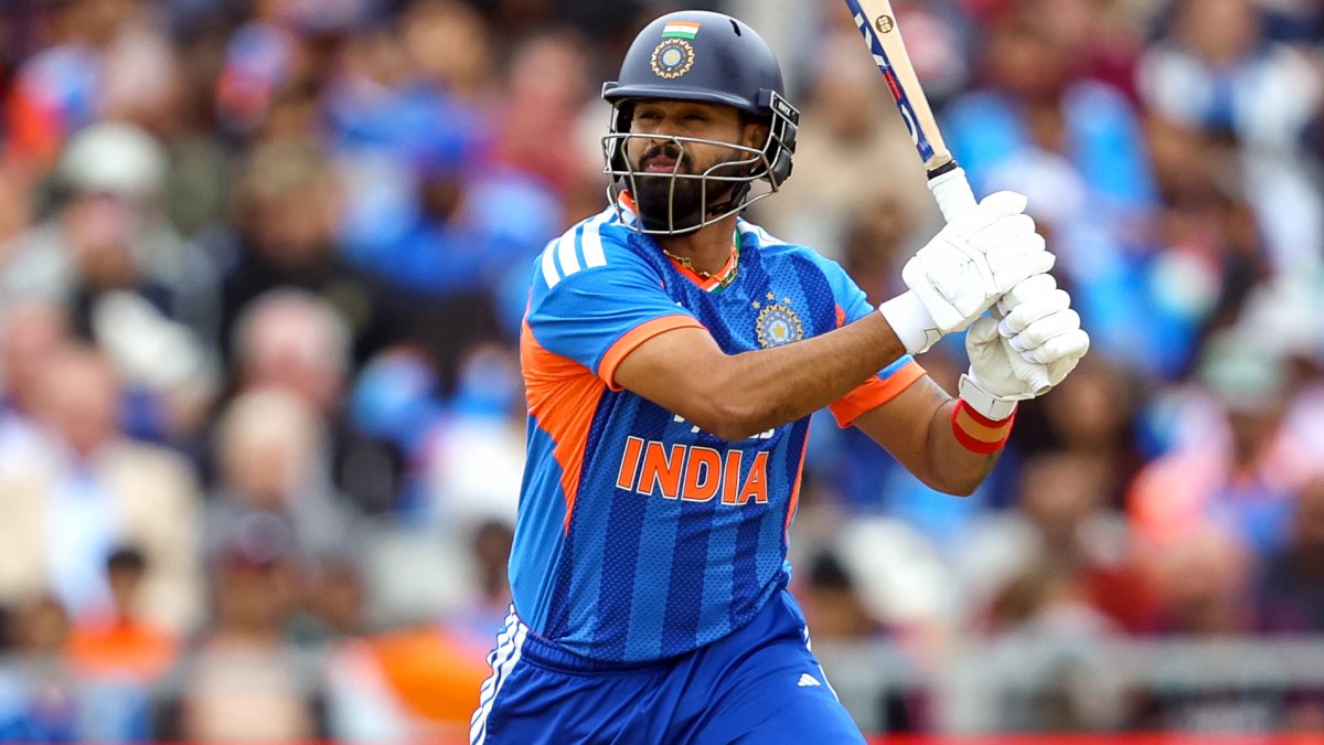 Shreyas Iyer plays a shot during 2nd T20I against England