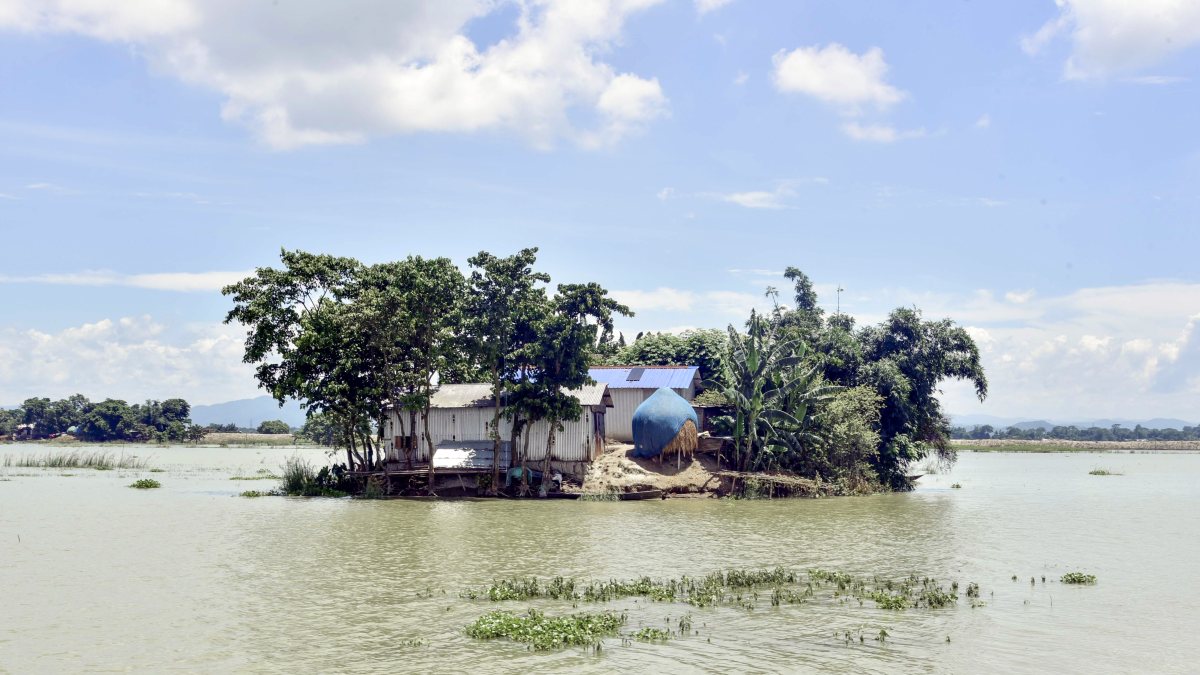 Floodwaters isolate homes in Assam's Morigaon village