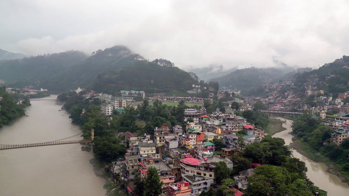 Drone view captures thick clouds covering Mandi hills during monsoon