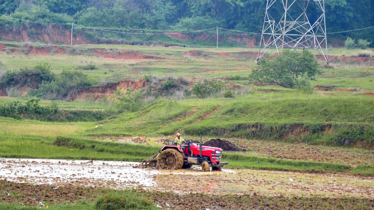 Farmer ploughs field with tractor as monsoon arrives in Ranchi