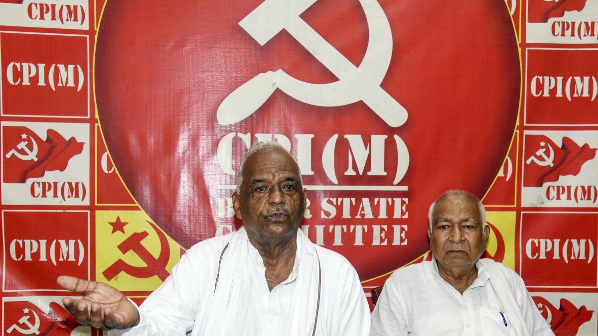 CPI(M) MP Amra Ram addresses press conference in Patna