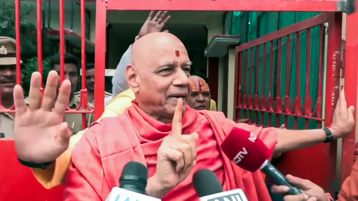 Swami Govind Dev Giri Maharaj addresses media in Ayodhya