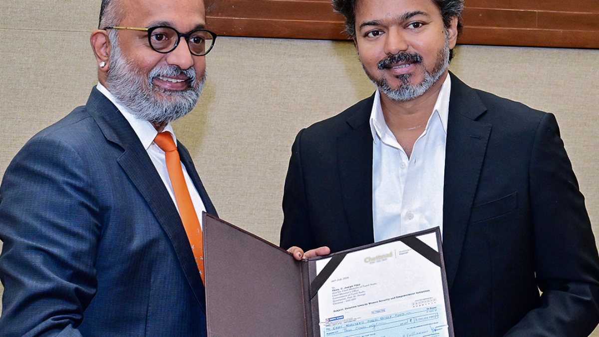 Tamil Nadu CM Vijay receives Rs 3 crore cheque for relief fund