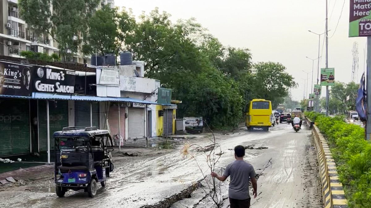 Heavy rainfall damages road in Jaipur's Sirsi area
