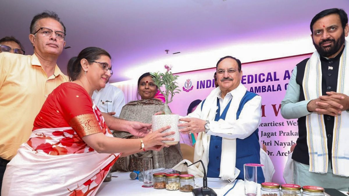 Union Minister JP Nadda being felicitated during a program with the healthcare…
