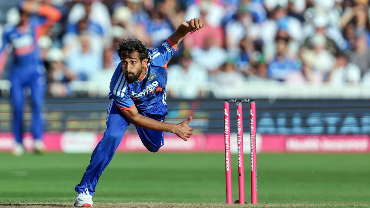 India's Prince Yadav bowls during 3rd T20I against England in Nottingham