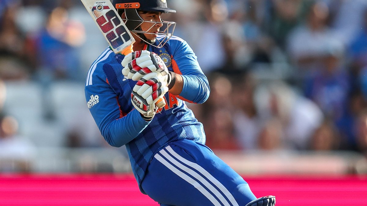 Vaibhav Sooryavanshi plays a shot in 3rd T20I against England