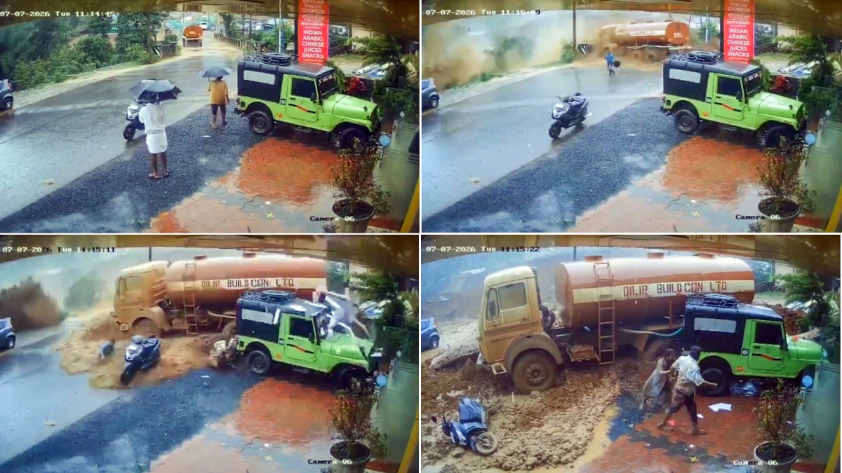 CCTV captures landslide sweeping tanker truck in Wayanad