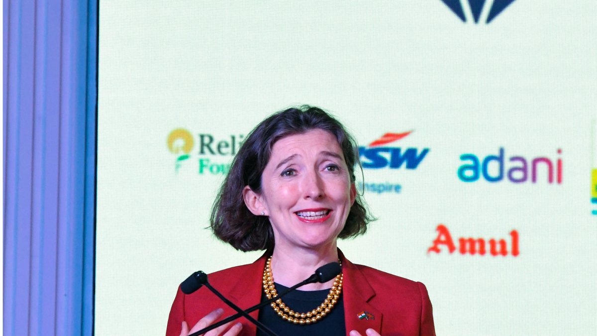British High Commissioner to India Lindy Cameron addresses a gathering during…