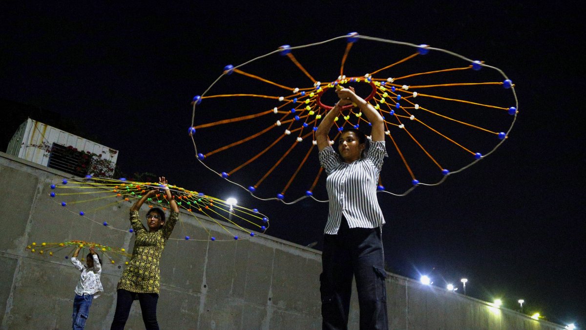 Girls practice balancing skills for Rath Yatra in Ahmedabad