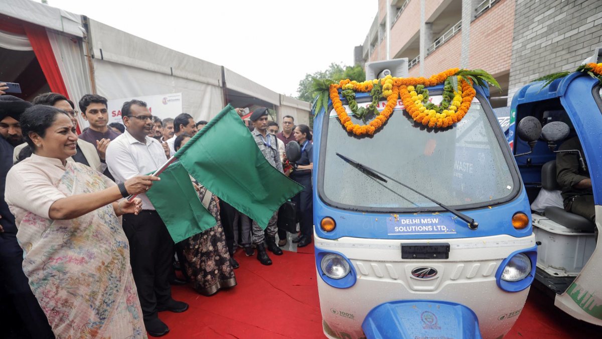 Delhi CM Rekha Gupta flags off 137 electric waste collection vehicles