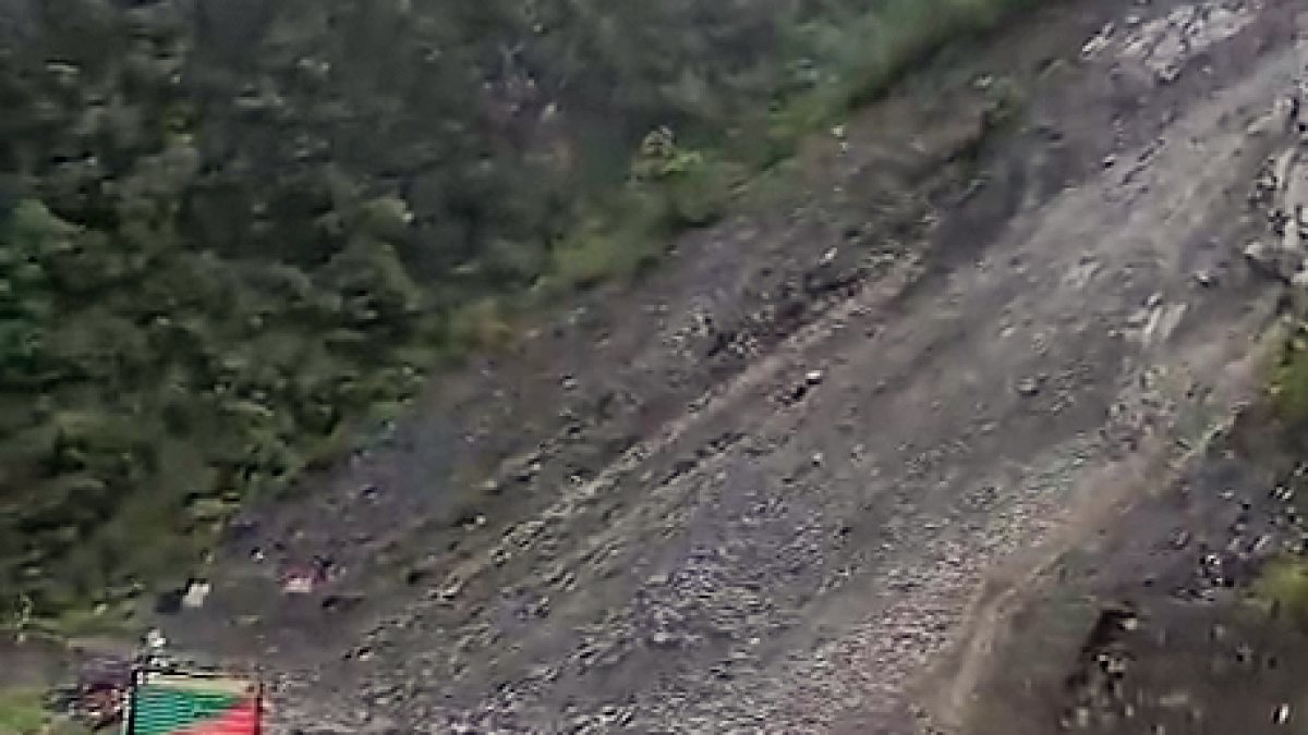 A view of the National Highway that has been blocked due to continuous rockfall…
