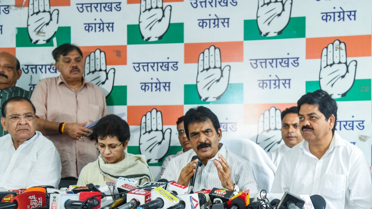 KC Venugopal addresses press conference in Dehradun