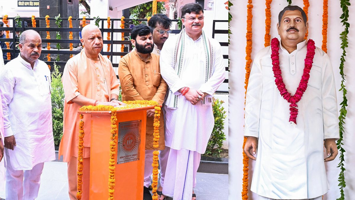 Uttar Pradesh Chief Minister Yogi Adityanath unveils the statue of the former…