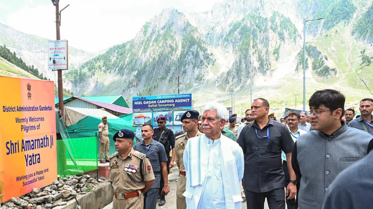 Jammu and Kashmir LG reviews Amarnath Yatra arrangements at Baltal base camp