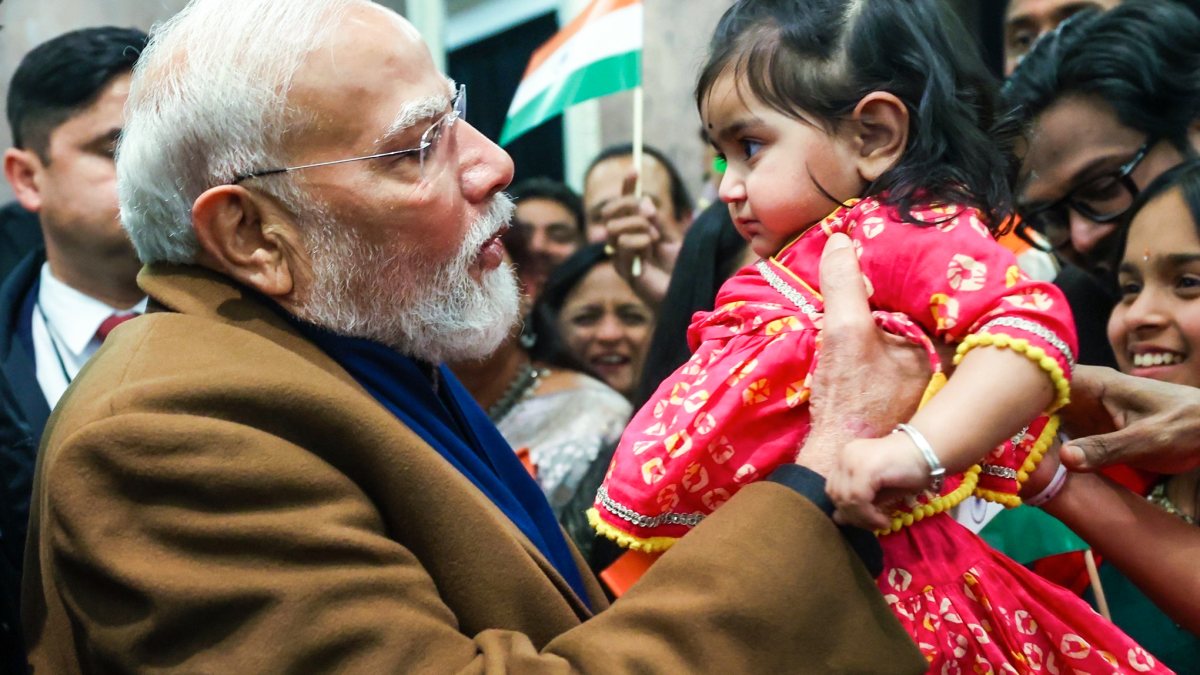 Prime Minister Narendra Modi receives a warm welcome from the members of the…
