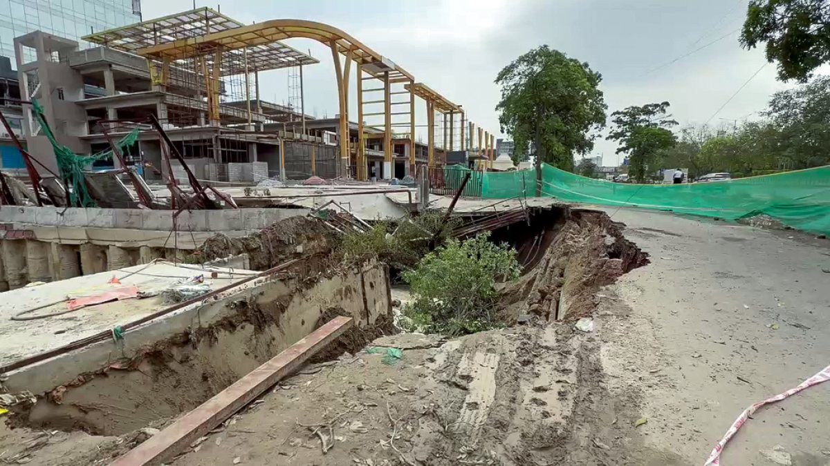 A major section of a road has caved in following heavy rainfall at Sector 73…