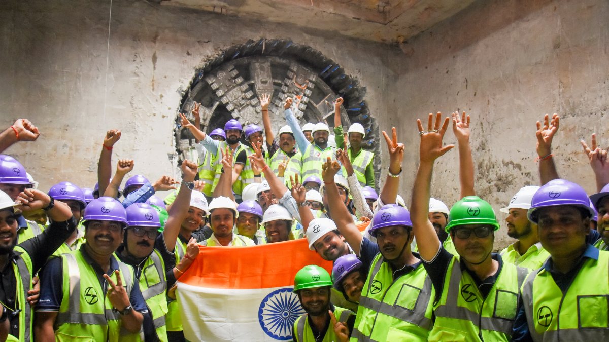 Civil engineers celebrate TBM Durga's breakthrough at Kolkata metro station