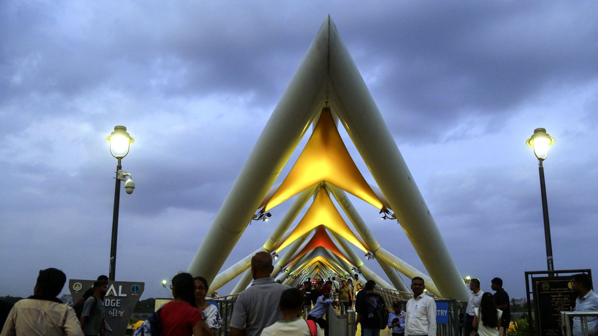 People enjoy evening at Atal Bridge on Sabarmati riverfront