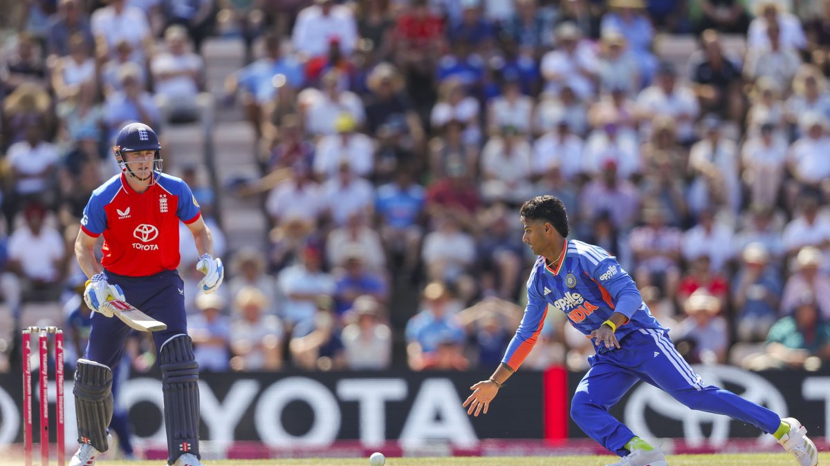 Suryansh Shedge fields during 5th T20I against England