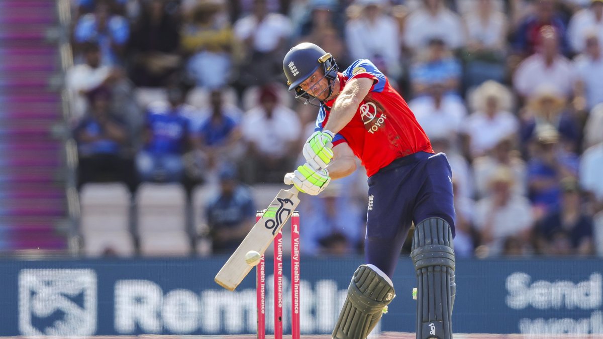 Jos Buttler plays a shot in 5th T20I against India
