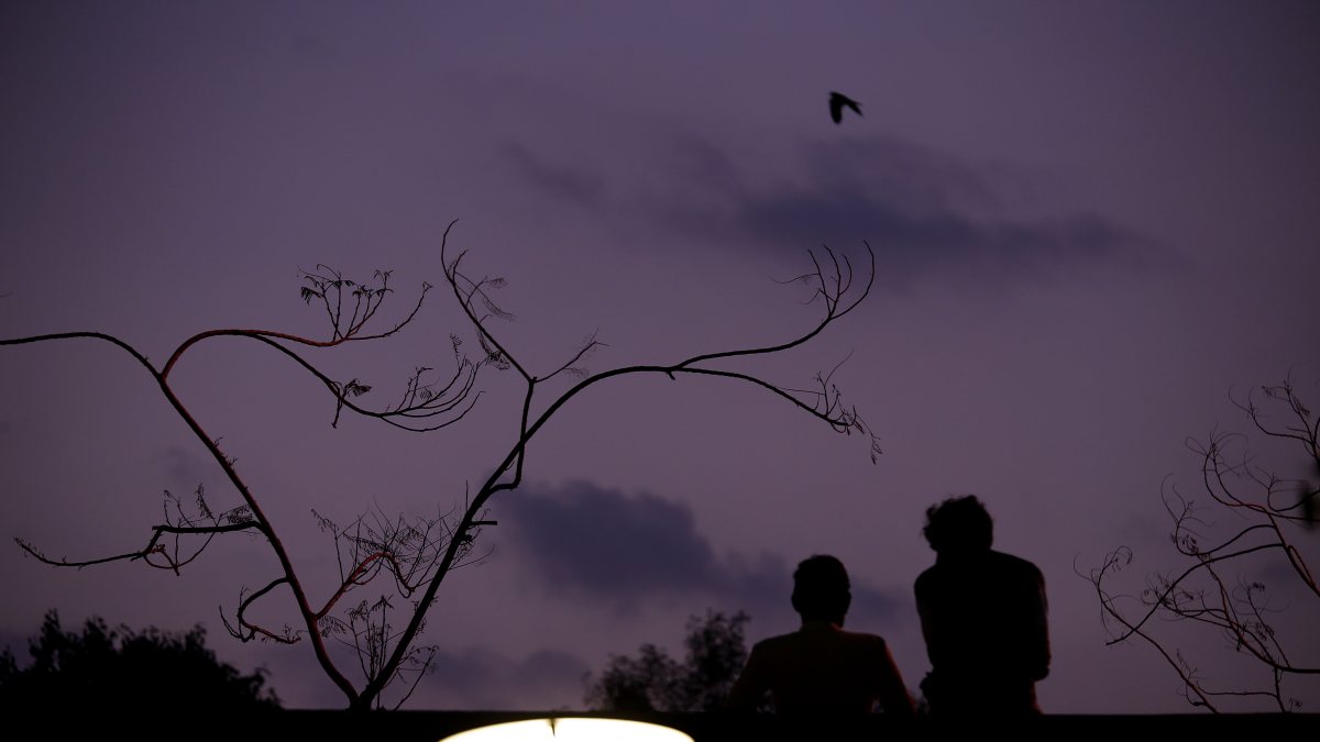 Boys sit on a wall at Sabarmati Riverfront in Ahmedabad