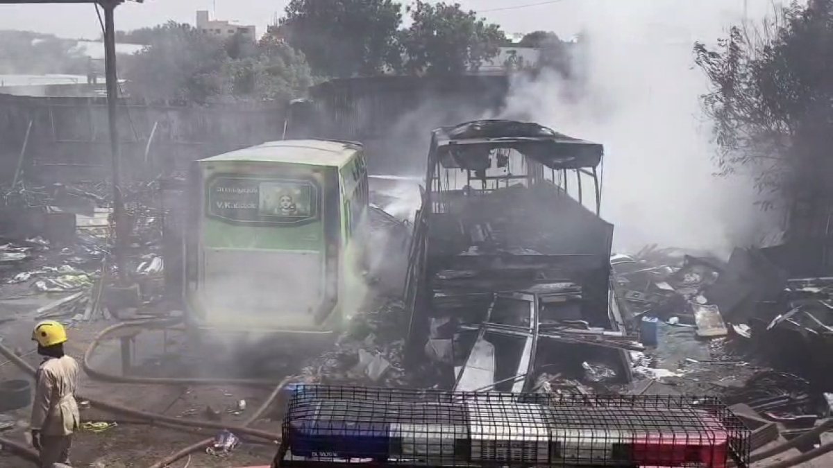 Firefighting underway after major fire at bus body-building unit in Tamil Nadu