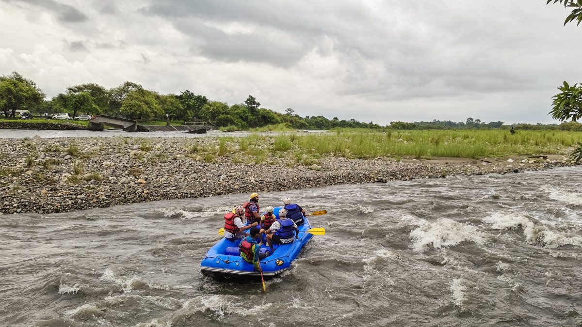 Tourists enjoy river rafting in Bornadi River at Bogamati