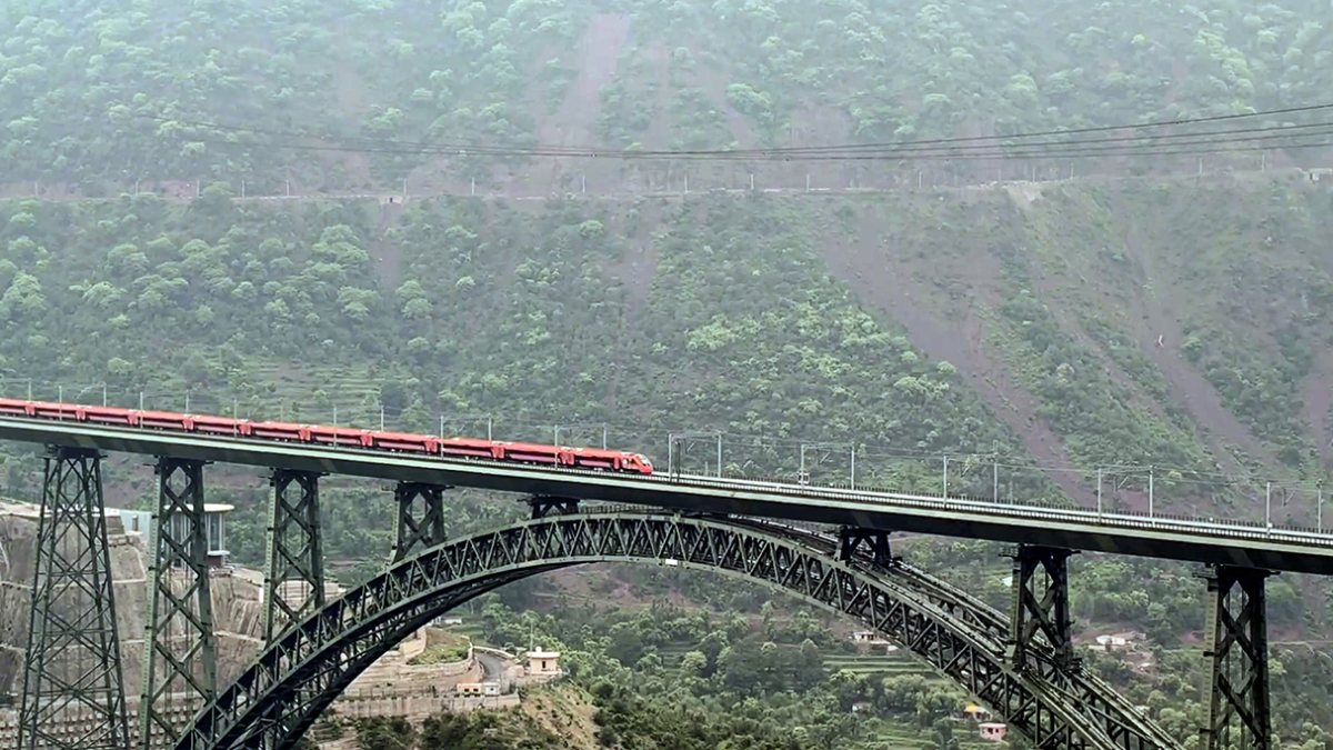 World's highest rail bridge, Chenab Bridge, seen in Reasi