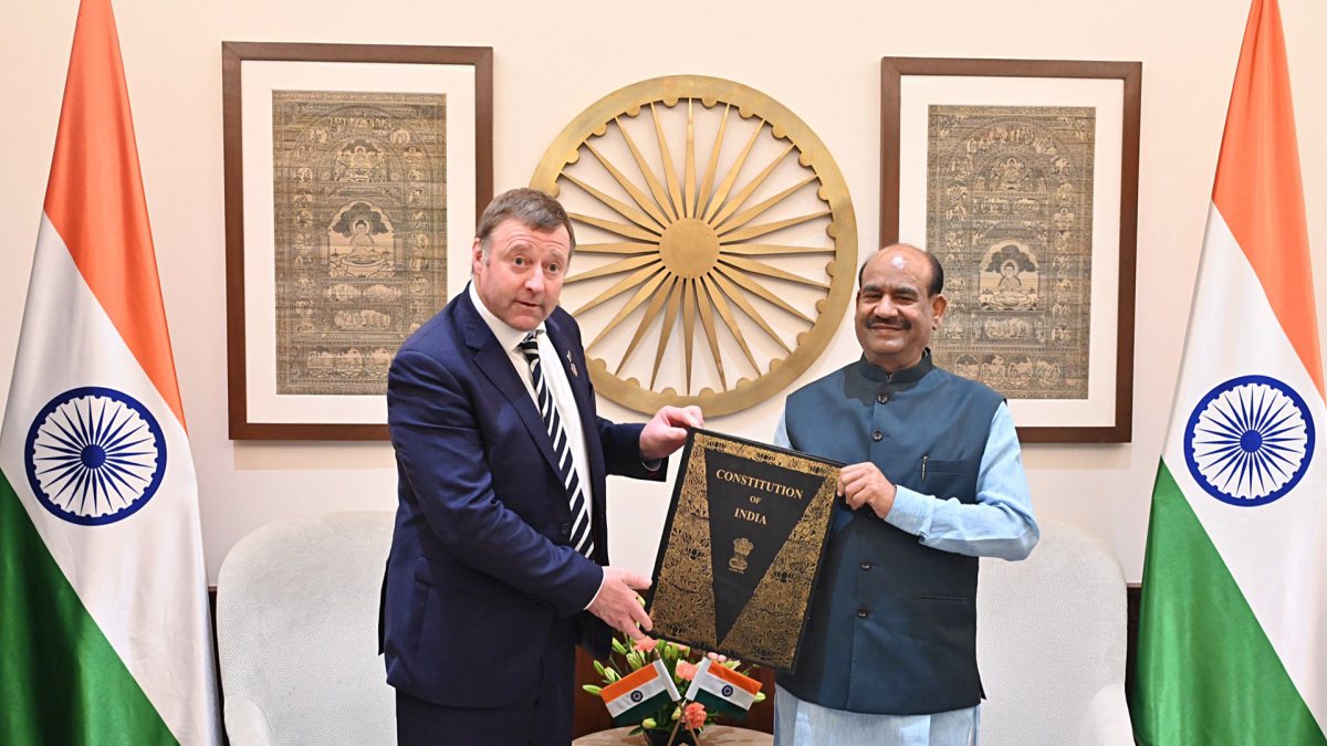 Om Birla meets New Zealand minister Mark Patterson at Parliament House