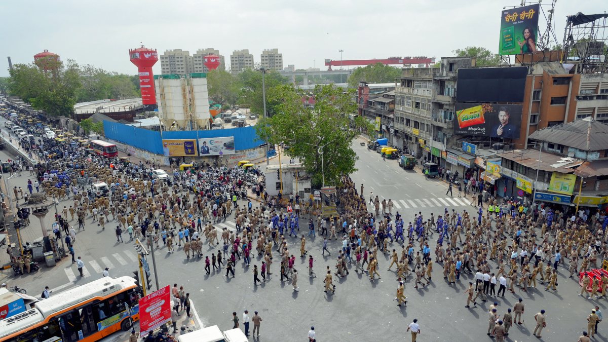 Ahmedabad police patrol Rath Yatra route ahead of annual procession