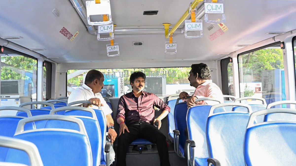 Tamil Nadu CM Vijay inspects electric bus depot in Chennai