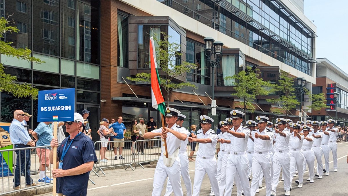 Indian Navy crew marches in Sail Boston 2026 parade
