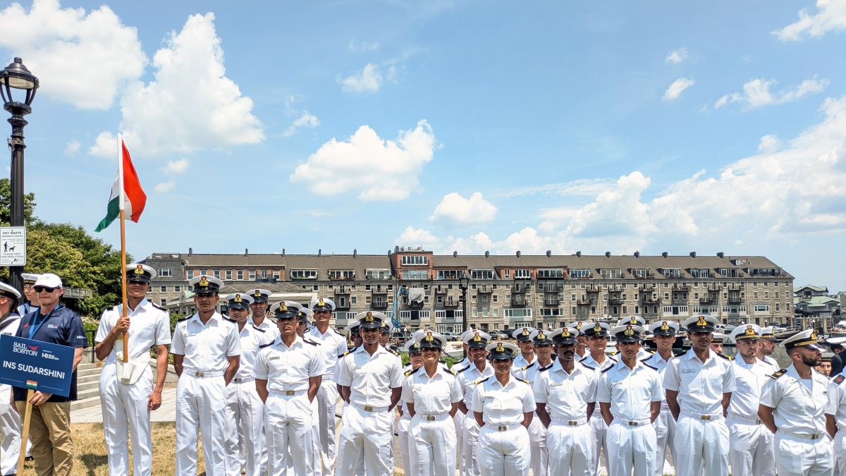 Indian Navy crew marches in Sail Boston 2026 parade