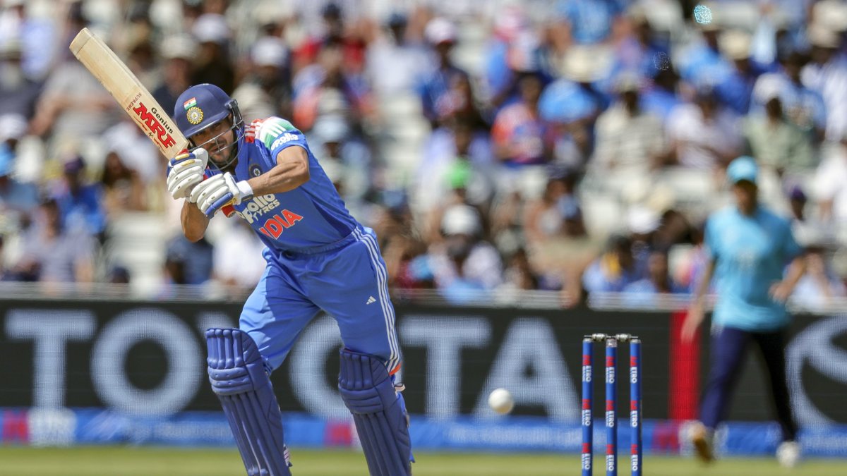 Shubman Gill plays a shot during 1st ODI against England