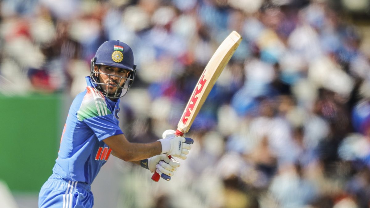 Shubman Gill plays a shot during 1st ODI against England