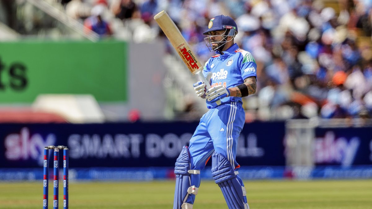 Kohli plays a shot during first ODI against England