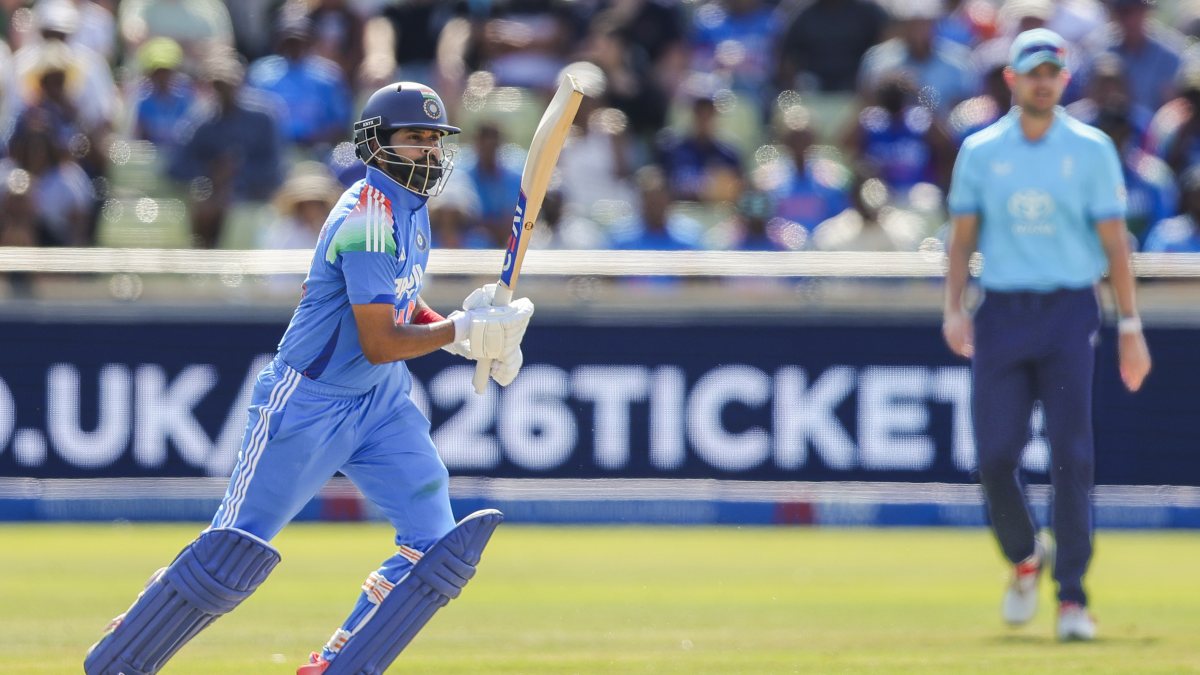 Shreyas Iyer plays a shot during first ODI against England