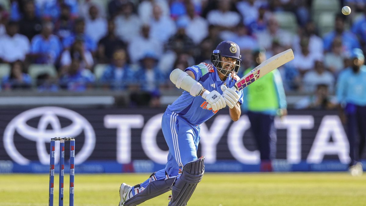 Sundar plays a shot during first ODI against England