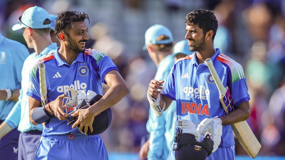 Axar Patel and Washington Sundar celebrate India's 1st ODI win