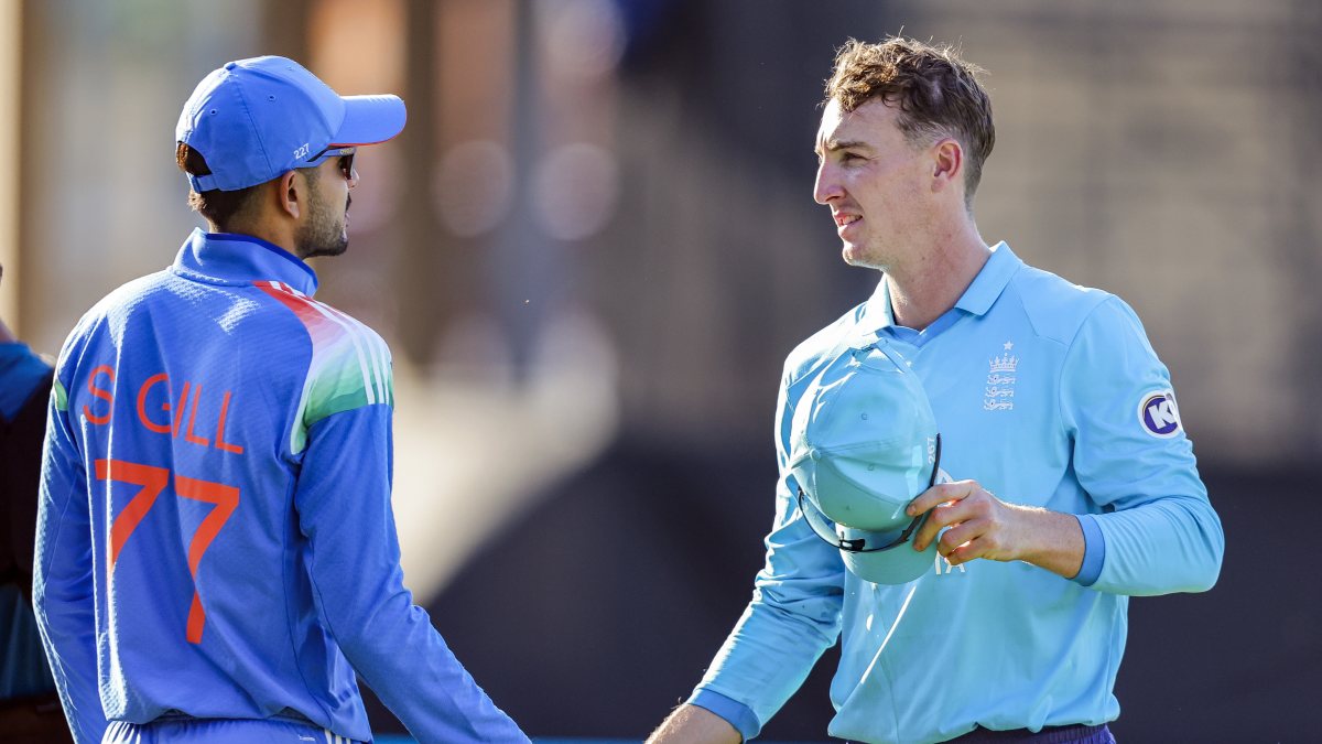 Shubman Gill shakes hands with Harry Brook after 1st ODI
