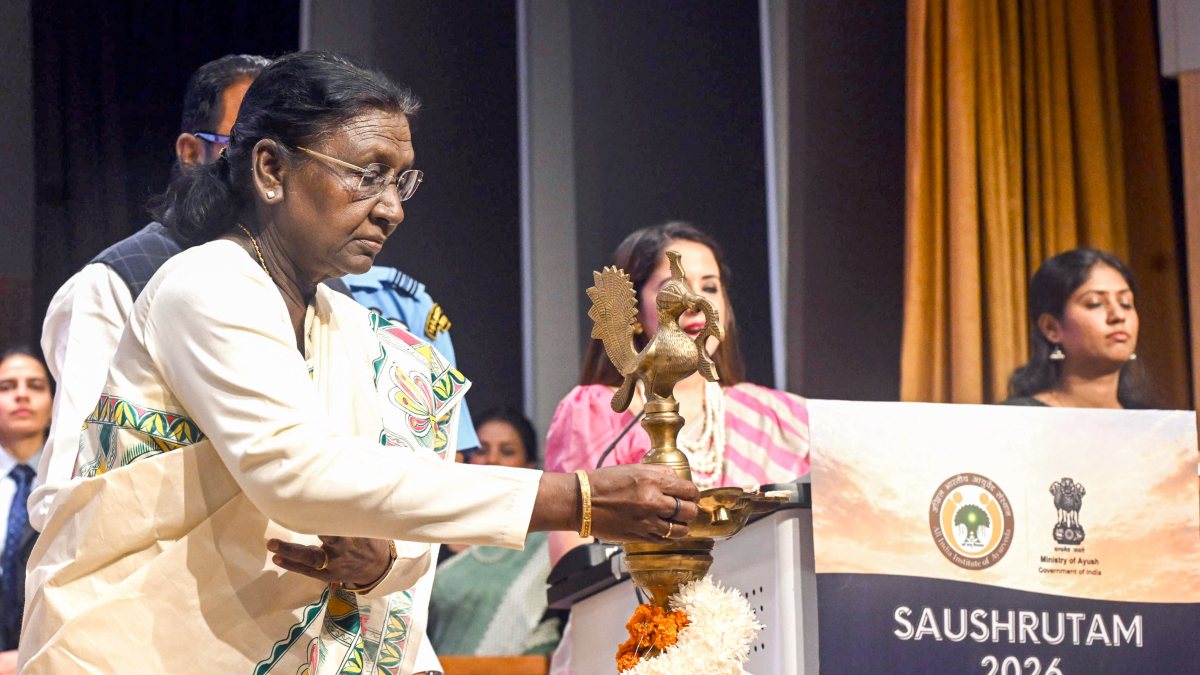 President Murmu lights lamp at AIIA Saushrutam 2026 inauguration