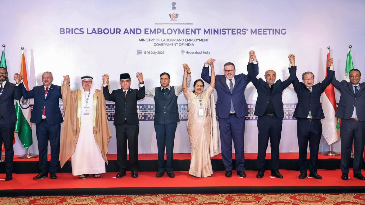 Mansukh Mandaviya chairs 12th BRICS Labour Ministers' Meeting in Hyderabad