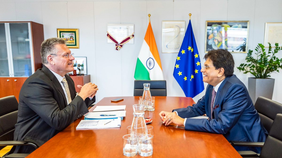 Piyush Goyal meets EU trade chief Maros Sefcovic in Brussels