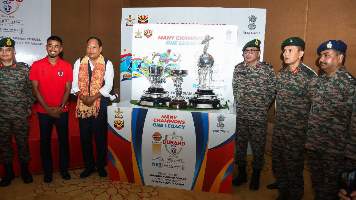 Assam minister, footballer Parthib Gogoi at Durand Cup trophy display