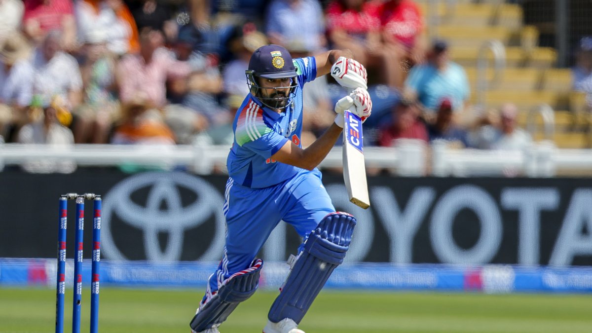 Rohit Sharma plays a shot in second ODI against England